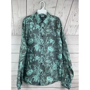 DG Trademark Aqua Green/Gray Men's small button up long sleeve shirt‎ tropical